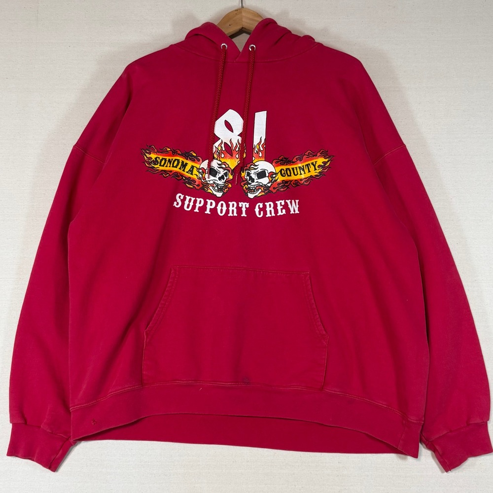 Vintage Hells Angels Sonoma County 81 Support Crew Hoodie Red XL 707 Skulls